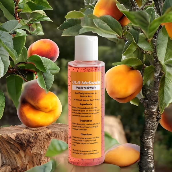Glo Melanin Peach Yoni Wash with Aloe Vera, All Natural Feminine Wash for Women pH Balance, Hygiene Vagina Wash Soap for Women Sensitive Skin Safe