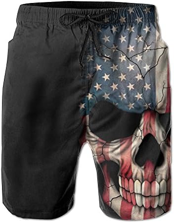 UNIQUE Pants American Flag Patriot Skull Men's Quick Dry Beach Board Shorts Swim Trunks Dad
