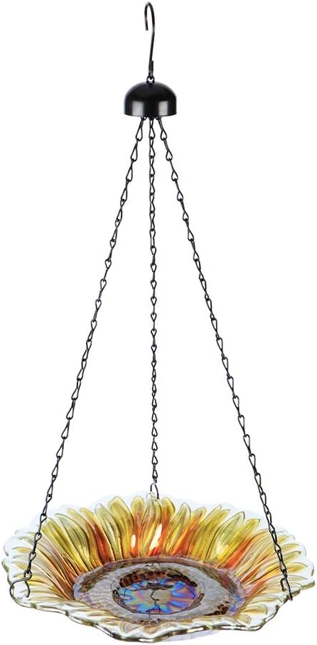 MUMTOP Hanging Bird Bath Glass Birdfeeder Birdbaths for Outdoor Garden Decoration (Yellow)