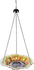 MUMTOP Hanging Bird Bath Glass Birdfeeder Birdbaths for Outdoor Garden Decoration (Yellow)