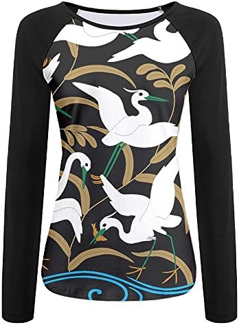 Womens Cute Pretty Crane Art Pattern Gym Stripe Tee Round Neck Sports Quick-drying Baseball Shirts