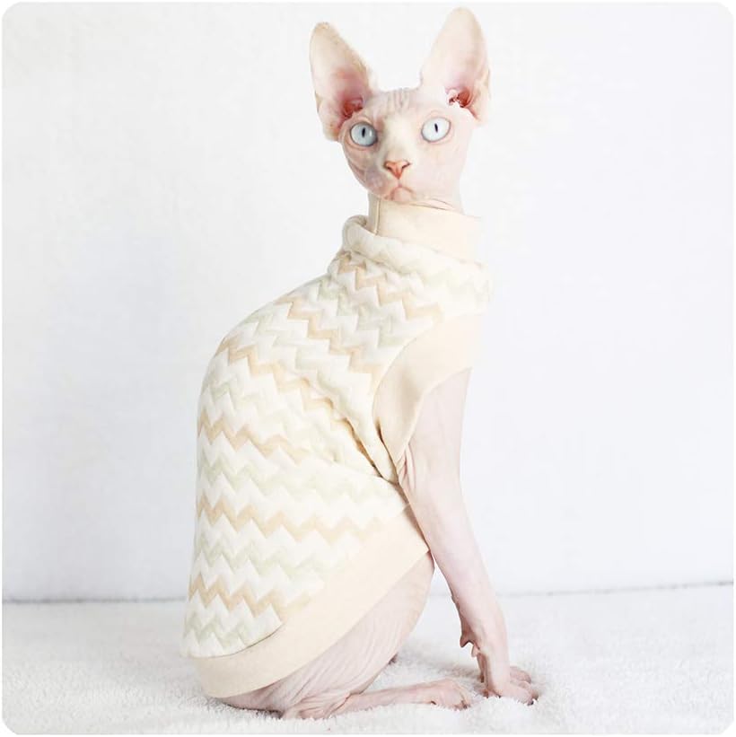 Khemn 丨HANDMADE 丨100% Cotton Skin-friendly White Wave Striped Cat Sweater-Best for Hairless Cat (M)