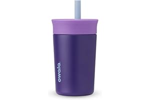 Owala Kids Insulation Stainless Steel Tumbler with Spill Resistant Flexible Straw, Easy to Clean, Kids Water Bottle, Great for Travel, Dishwasher Safe, 12 Oz, Purple (Peacock Palace)