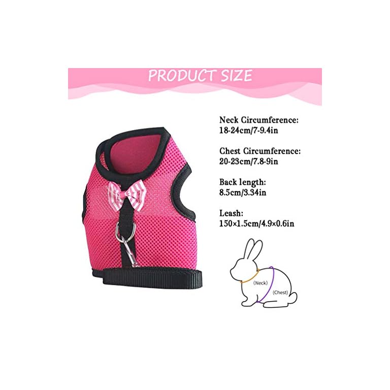 2 pcs Bunny Harness and Leash Set, Pink and Green Rabbit Vest Harness