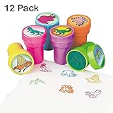 Kicko Dinosaur Stampers 1.5 Inches - 12 Pieces - Assorted Colored Dinosaur Stampers - for Kids Party Favors, Bag Stuffers, Fun, Toy, Prize