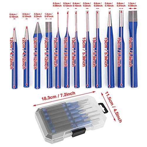 Aufee Punch and Chisel Set, 12PCS Punch Set Chrome-Vanadium Steel Tool for Marking Soft Metal, Leather, Etc