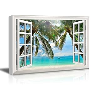 Print Window Frame Style Wall Decor Palm Trees...