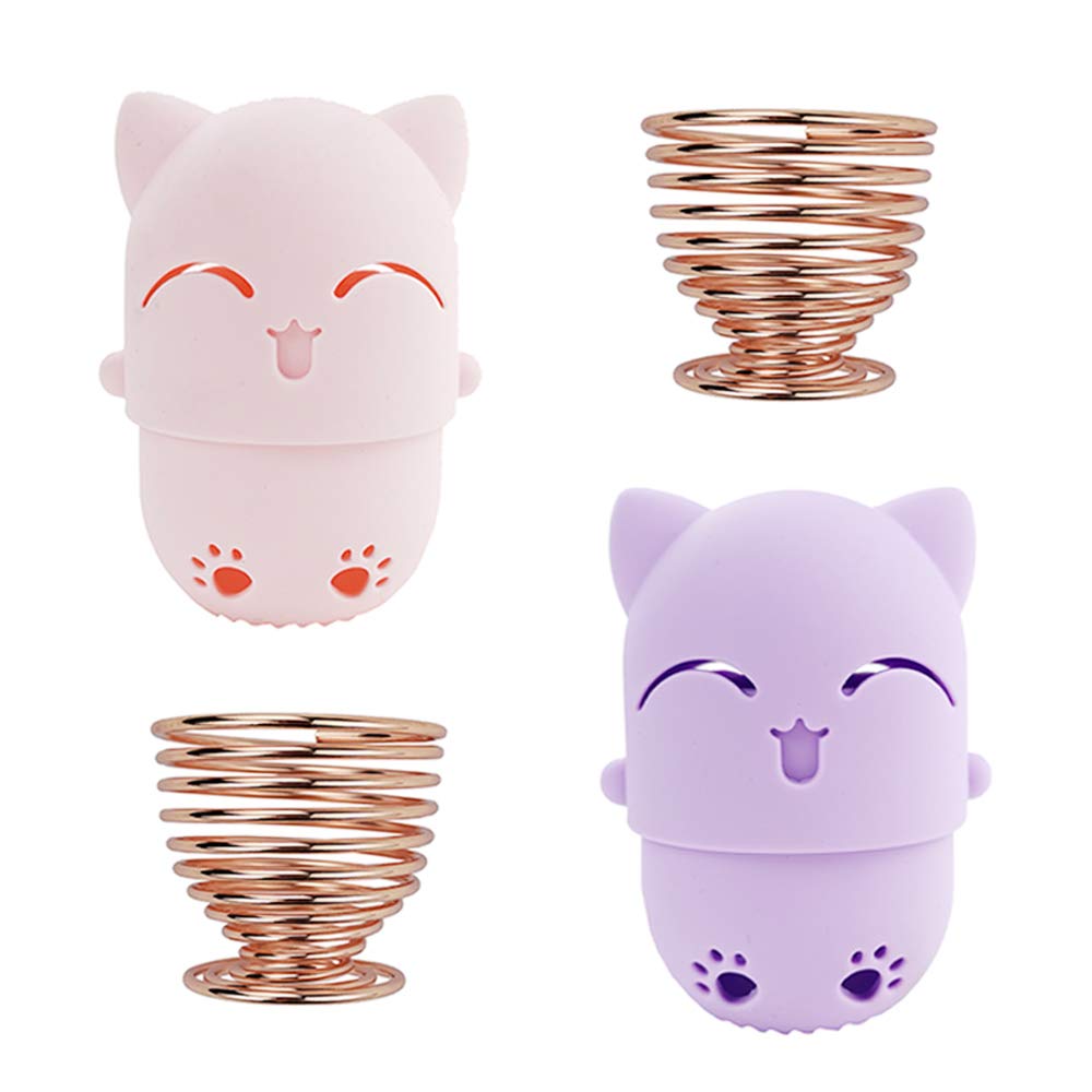 NaFurAhi Makeup Sponge Case, Cute Beauty Blender Containers, Silicon made Perfect for Traveling, Keep Makeup Sponges in a Safe &Sanitary, with 2 Fashion Hair Clips &2 Sponge Holders (Pink+Purple)