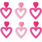 3 Pairs Hot Pink Heart Earrings For Women Red Earrings Acrylic Candy-colored Earrings Lightweight Double shape Heart Drop Earring