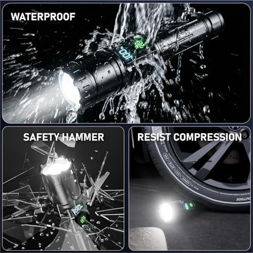 Rechargeable Flashlight 2 Pack, 990000 High Lumens LED Flash Light, Brightest Zoomable Lampe with LCD Digital Display, 5Modes Super Bright Flashlights, Powerful Tactical Flashlight for Outdoor, Gift