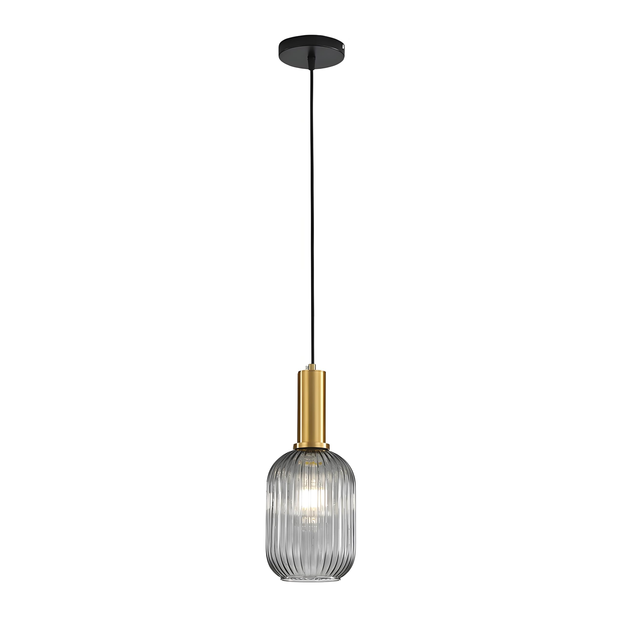 Photo 1 of I-xun Modern Pendant Light Fixtures for Kitchen Island, Farmhouse Striped Glass Pendant Lighting with Gold Socket, Stylish Ceiling Light for Dining Room and Living Room (5.12'', Grey)