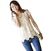 Finejo Women's Chiffon Shirt Lace Top Beading Embroidery O-neck Blouse Tops