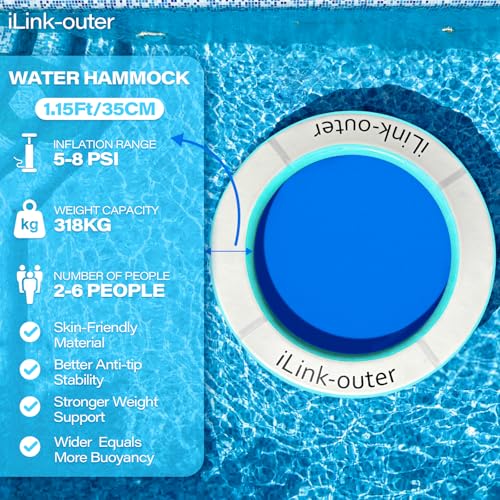 iLink-outer 8FT Inflatable Water Hammock-Inflatable Floating Ring for Max 6-10 Kids and Adults with Air Pump-Easy Stores & Inflation-Sturdy Non-Slip Fabric,Easy to Clean