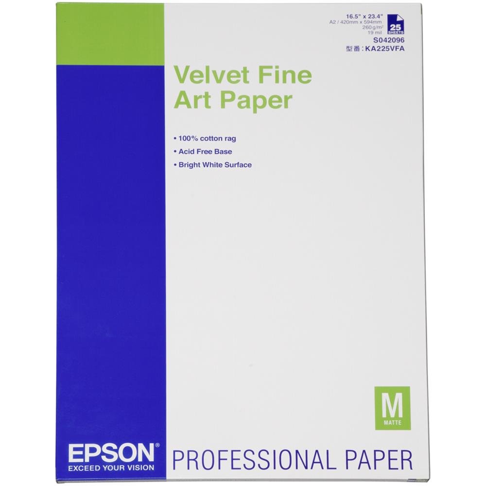 EPSON C13S042096 Fine Art Velvet - Fine art velvet paper - A2 (420 x 594 mm) - 25 sheet(s) - for Stylus Pro 11880 Pro 38XX Pro 48XX Pro 78XX Pro 98XX SureColor SC-T3000 T5000 T7000 - (Consumables Printer Paper)