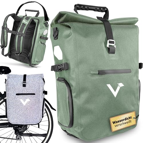 Valkental® - 3in1 Fahrradtasche Pro - Das Original - Hochwertiges Nylon - 23L Volumen - Geeignet als Gepäckträgertasche, Rucksack & Umhängetasche - 10