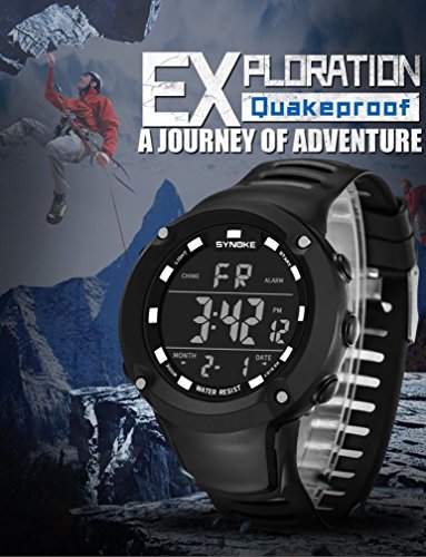 Men Digital Sport Watch, Voberry SYNOKE Multi-Function 50M Waterproof Sports Watch LED Digital Double Action Watch (Black)
