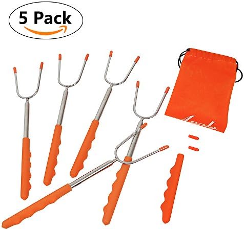 Premium Marshmallow Barbecue Forks(marshmallow forks extendable), Telescoping and Extendable Safe Skewer with Rubber Handle Used for Camping, Campfire, Bonfire (Pack of 5)