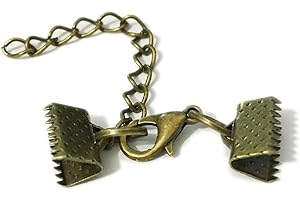 ZHITENG 10 Set Ribbon Clamp Crimp Ends Beads Flat Cover with Lobster Claw Swivel Clasps Extension Chain Leather Clip Foldover Necklace Bracelet Connectors (Bronze Crimp 10mm)
