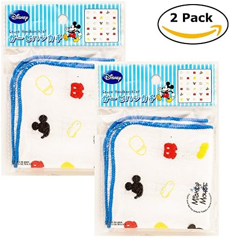 Disney Gauze Handkerchief, Mickey Mouse Theme 100% Cotton, 7.8 Inch. x 7.8 Inch. 2 Count