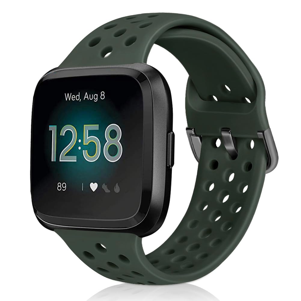 Runostrich Sport Strap Compatible with Fitbit Versa 2/Fitbit Versa/Versa Lite/SE, Soft Silicone Band Replacement Breathable Wristband Accessories for Smart Fitness Watch for Women Men (Dark Olive)