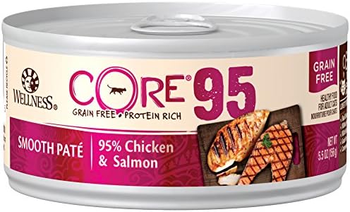 Wellness Core 95% Natural Grain Free Wet Canned Cat Food, Chicken & Salmon, 5.5-Ounce Can (Pack Of 12)