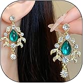 Chunky Leaf Rhinestone Dangle Earrings for Women,Colored Teardrop Crystal Statement Drop Earrings,Charming Party Banquet Jewelry Accessories Gifts