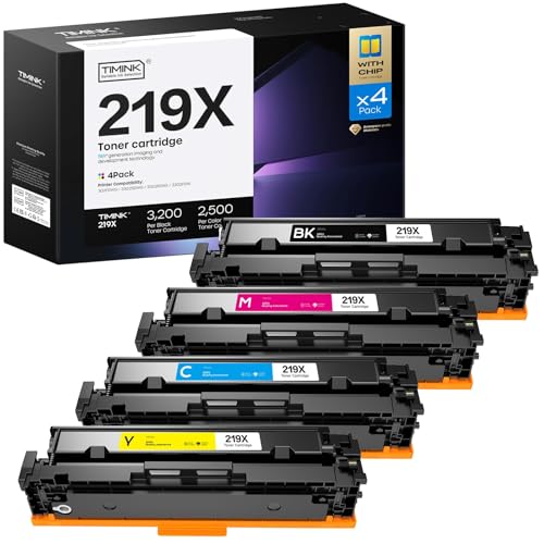 Timink 219X (avec Puce) Compatible pour HP Color LaserJet Pro MFP 3302FDWG | pour HP Color LaserJet Pro MFP 3302SDWG 3302FDNG 219X 219A W2190X W2191X W2192X W2193X Set - Noir Cyan Magenta Jaune(4 Pack)
