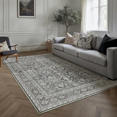 HUGEAR Vintage Schwarz Waschbarer Teppich Wohnzimmer 160x230cm Retro Rugs for Living Room Weich rutschfest Groß Tepich Kurzflor Schlafzimmer Carpet Li