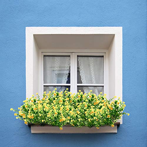 Artificial Flowers Artificial plants Fake Flowers Fake Plants UV Resistant Plastic Plants for Outdoor Indooror,Garden,Weeding Decoration, Yellow(7 pack)