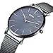 FunkyTop Couple Watches Mens Women Stainless Steel Mesh Watch Quartz Analog Fashion Casual Waterproof Ultra Slim Watch