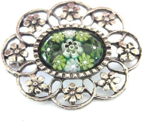 Gorgeous Vintage Green Floral Brooch with Silver Setting