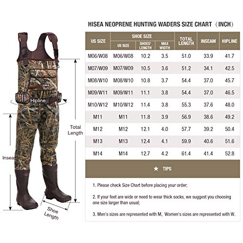 HISEA Chest Waders Neoprene Duck Hunting Waders for Men with 600G Insulated Boots Waterproof