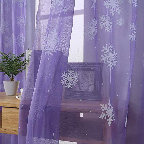 Promisen Christmas Curtains,1PCS Modern Christmas Window Snowflake Voile Drape Valance Curtains for Dining Room,Living Room,Bedroom,100cm x 200cm (Purple)
