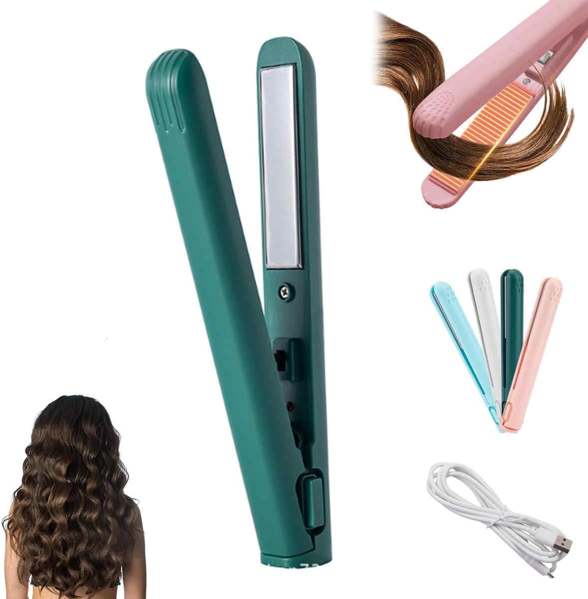 Mini Dual Purpose Curling Iron, 2025 New Mini Curling Wand and Flat Iron Mi ni Curling Iron Hair Straightener Cur ing Iron, Portable Travel Curling Wand for Short and All Hair Types (Green 1PCS)