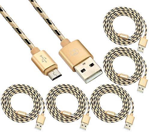 TULMAN 5 Pack 2.4 Amp Nylon Braided Micro USB Cable for Android Mobile Fast Charging Cable - 1 Meter