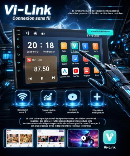 Rimoody Autoradio pour Ford Ka 2008-2014 Sans Fil Carplay Android Auto You-Tube DSP EQ Vi-Link Bluetooth FM/RDS Radio, 9 Pouces Écran Tactile Autoradio avec Mirror Link USB/AUX/MIC SWC Caméra de Recul