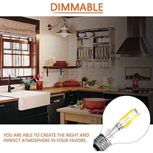 Mastery Mart Dimmable Vintage LED Globe Light Bulb, G25 Glass Edison Style, 5.5W (75 Watt Equivalent), 4000K Cool White, E26 Decorative Filament Bulb, Bathroom& Vanity Mirror, UL, Energy Star, 6 Pack