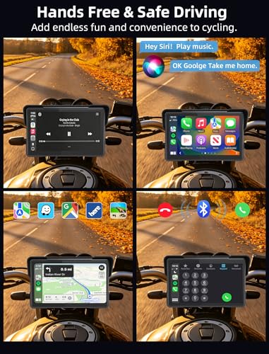 Jansite 7 Inch Carplay Moto with 2 Power Methods, Android Auto GPS Navigator with Waterproof Motorcycle Screen 2.5D IPS, Bluetooth Dual Siri/G-oogle Assistant