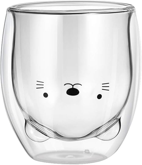 Amazon Co Jp Tinksky ガラスコップ 2重 耐熱ガラス ダブルウォールグラス 漫画ガラスマグカップ 280ml くま ホーム キッチン