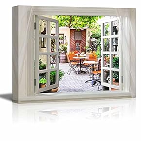 Glimpse into Coffee Shop with Wood Tables and...