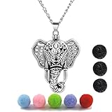 Antique Silver Luck Elephant Locket Lava Stones Perfume Fragrance Essential Oil Aromatherapy Diffuser Charms Pendant Necklace