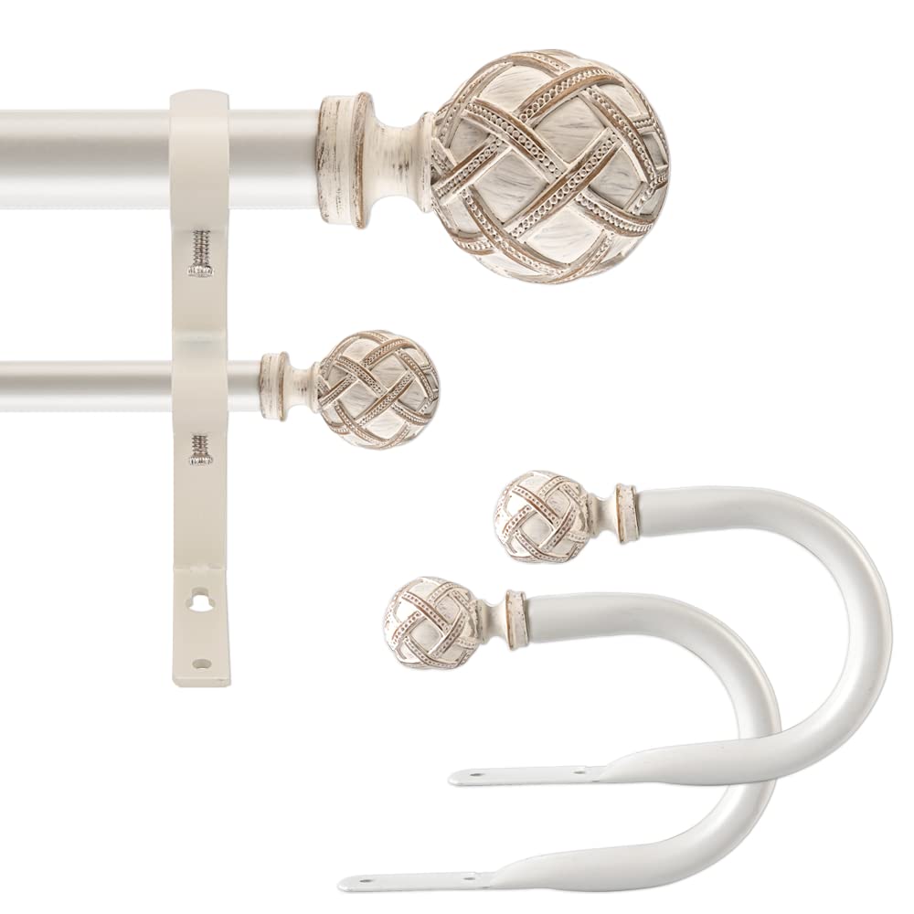 Ycolnaefllr 1 Inch Diameter Double Curtain Rod Set Double Curtain Pole Rail Adjustable from 48 to 84 Inch(121cm-213cm) with Curtain Holdbacks Double Window Curtain Rod Set Weathered White