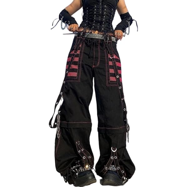 新品未使用MAD GIRL PUNKS lace cargo pants y2k Goth Cargo Pants Womens Baggy Denim Jeans Y2K Cyberpunk