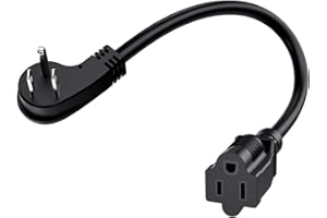 LITSTAR 1Ft Flat Plug Short Extension Cord, 90 Degree Plug Adapter, Low Profile 3 Prong Small Grounded Cords 14 AWG 15A 1875W 1 Pack Black