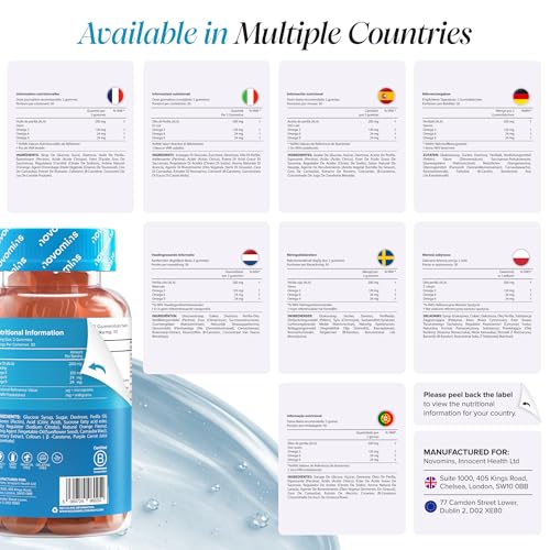 Omega 3 6 9 Gummies - Vegan Omega 3 - Alternative to Omega 3 Fish Oil & Omega 3 Capsules High Strength - 1 Month Supply - Supports Heart, Brain & Eye Health - 60 Gummies - Novomins