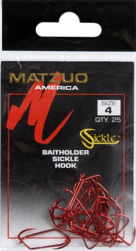 Matzuo Sickle Baitholder Offset Down Eye Hook, Red Chrome, 4