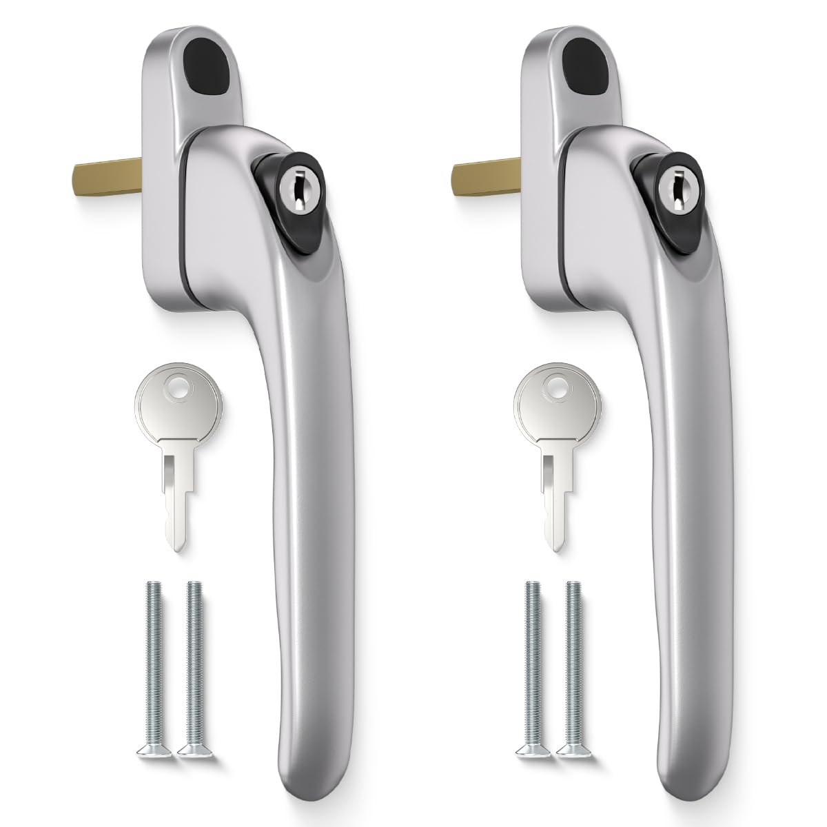 Bwintech 2 Pcs in-Line Satin Chrome UPVC Zinc Alloy Window Handle, 43mm Spindle for Indoor and Outdoor UPVC Window
