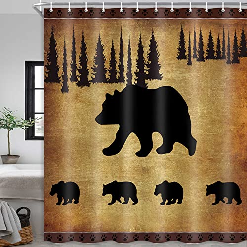 JAWO Animal Black Bear Shower Curtain, Rustic Cabin Wildlife Design