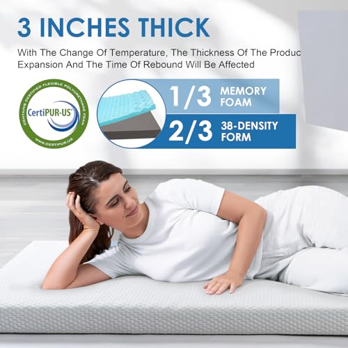 KingChii CertiPUR-US Memory Foam Camping Mattress, Portable Roll Up Travel Car Camping Mattress Sleeping Pad & Floor Mattress, Cot Mattress Guest Bed for Sleepover with Waterproof Cover & Travel Bag