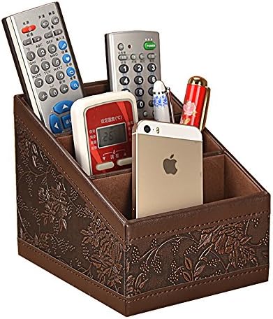 Figella Tilt 3 Slot PU Leather Remote control/controller TV CD Organizer Caddy holder (classic carve)
